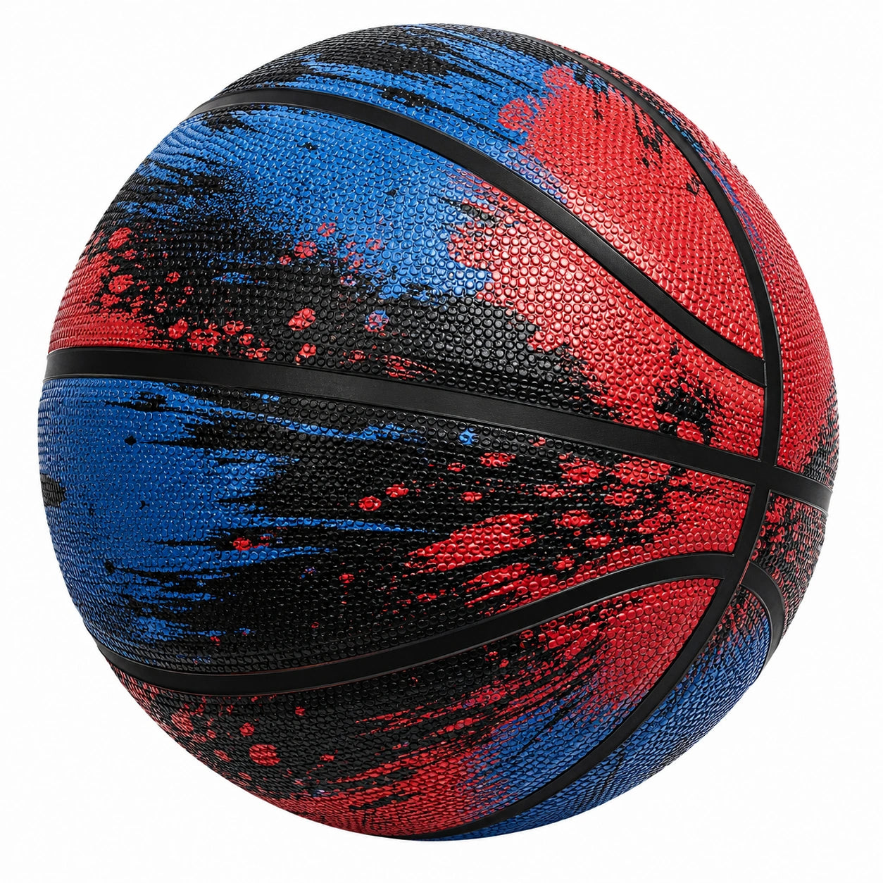 Ballon de basket extérieur multicolore noir, rouge et bleu