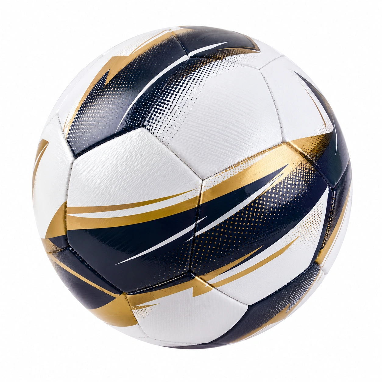Ballon de football taille 5 motif blanc, noir et doré