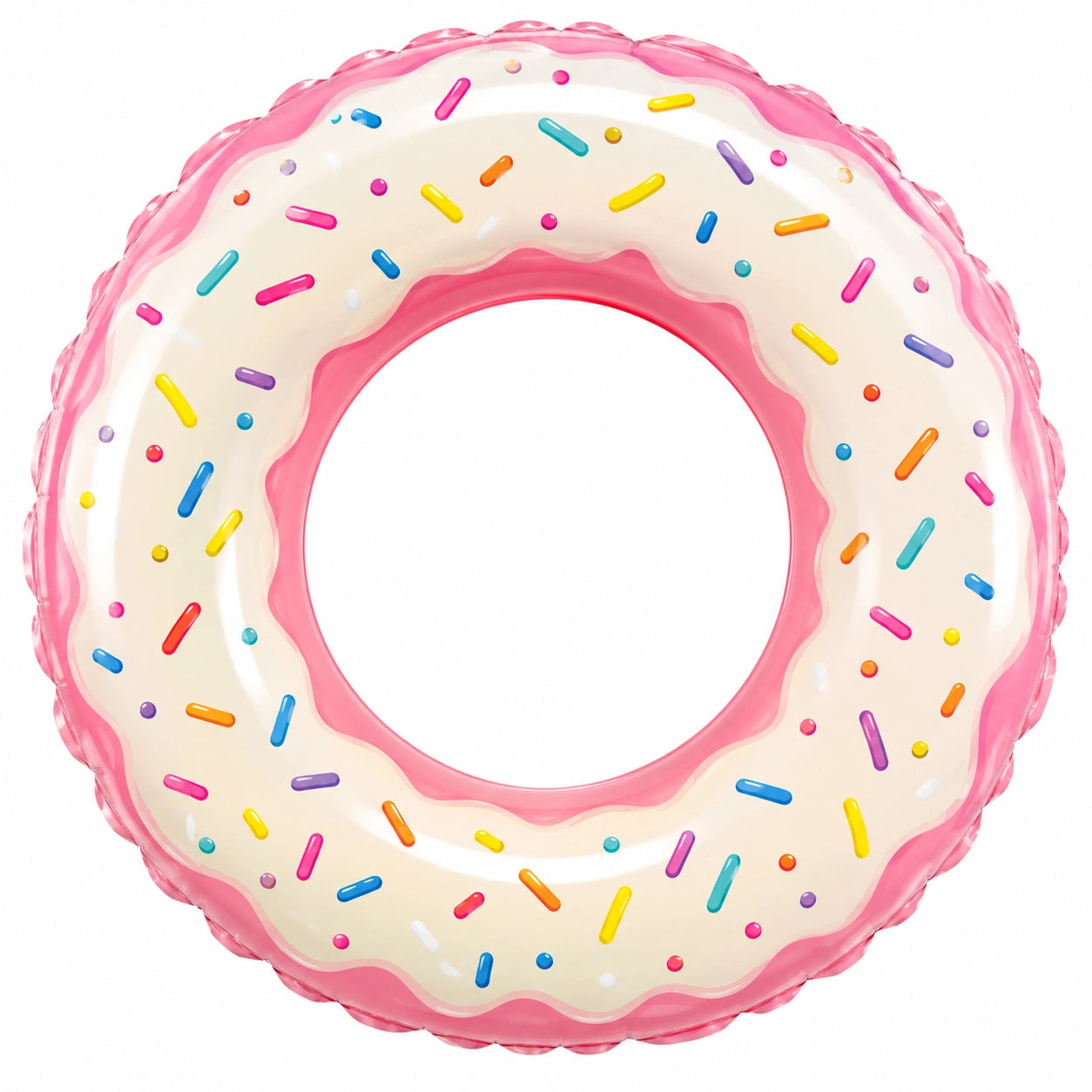 Bouée gonflable en forme de donut rose avec vermicelles