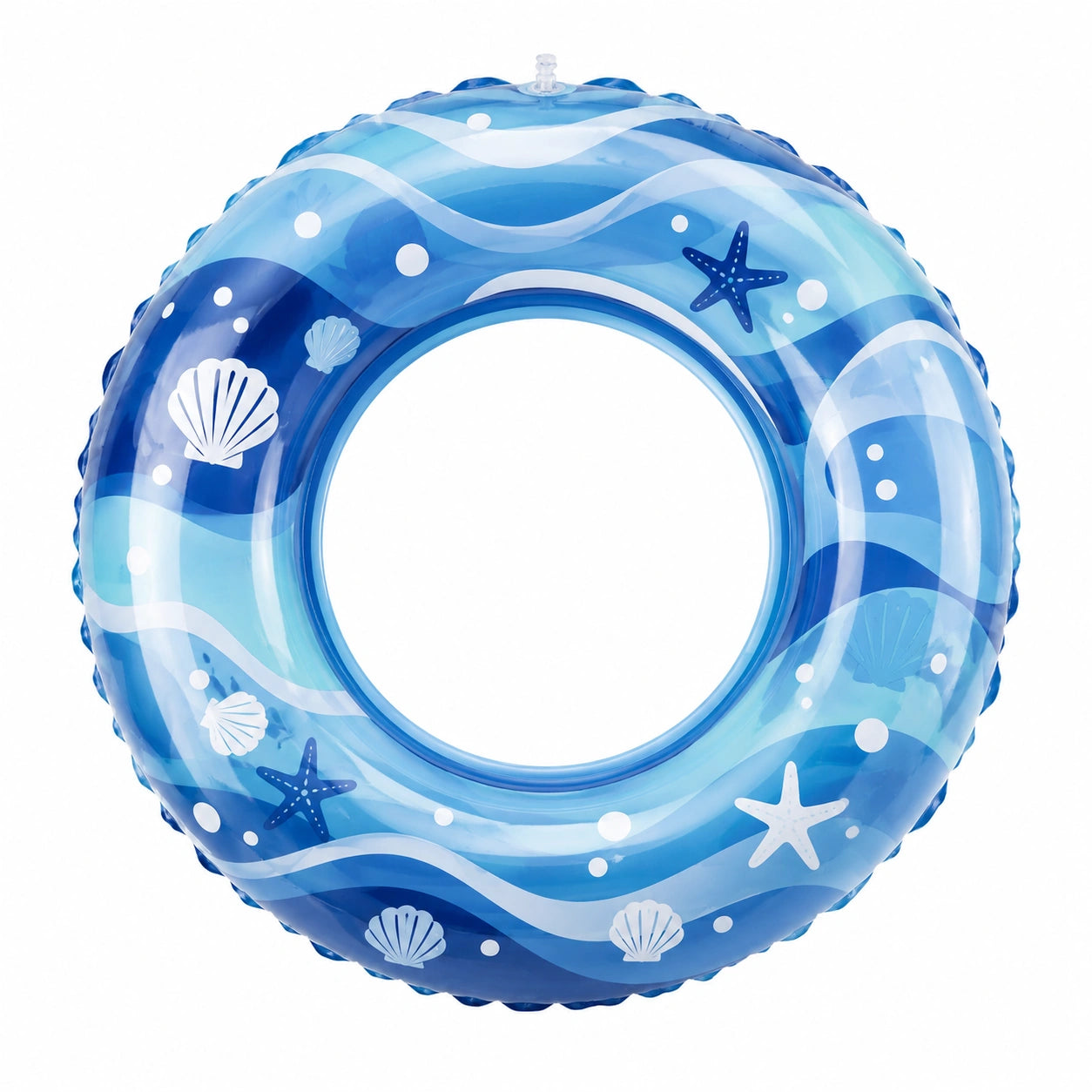 Bouée Gonflable Ronde Coquillages et Étoiles de Mer Bleue