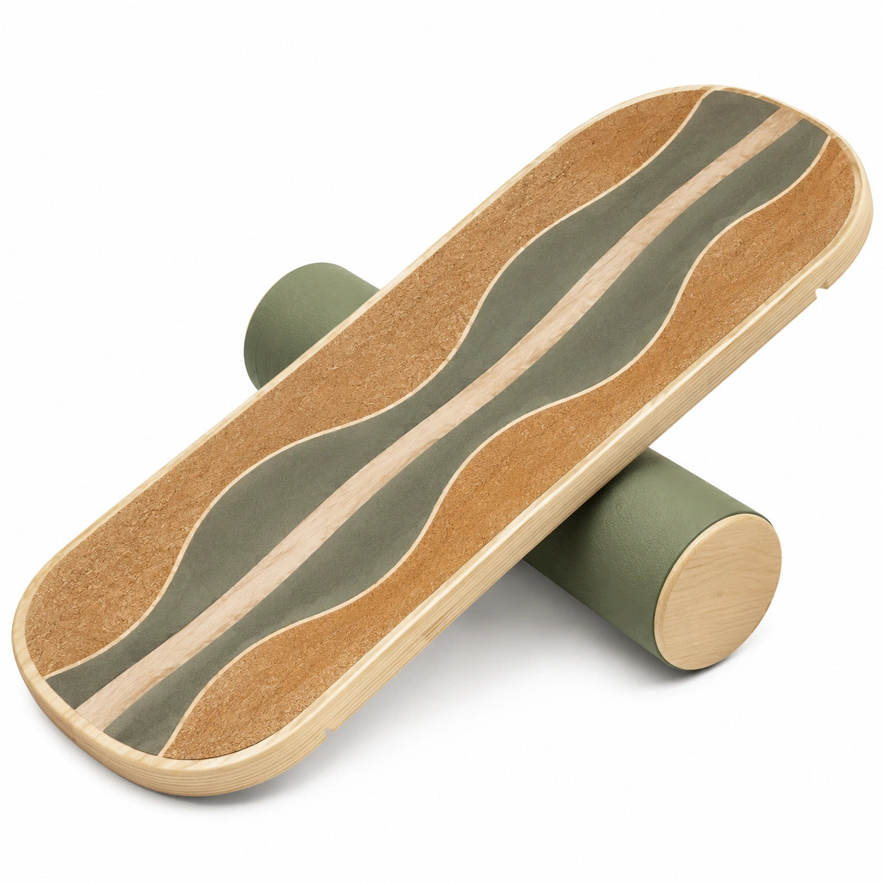 Planche d'équilibre avec rouleau 75x28 cm en liège vert et beige